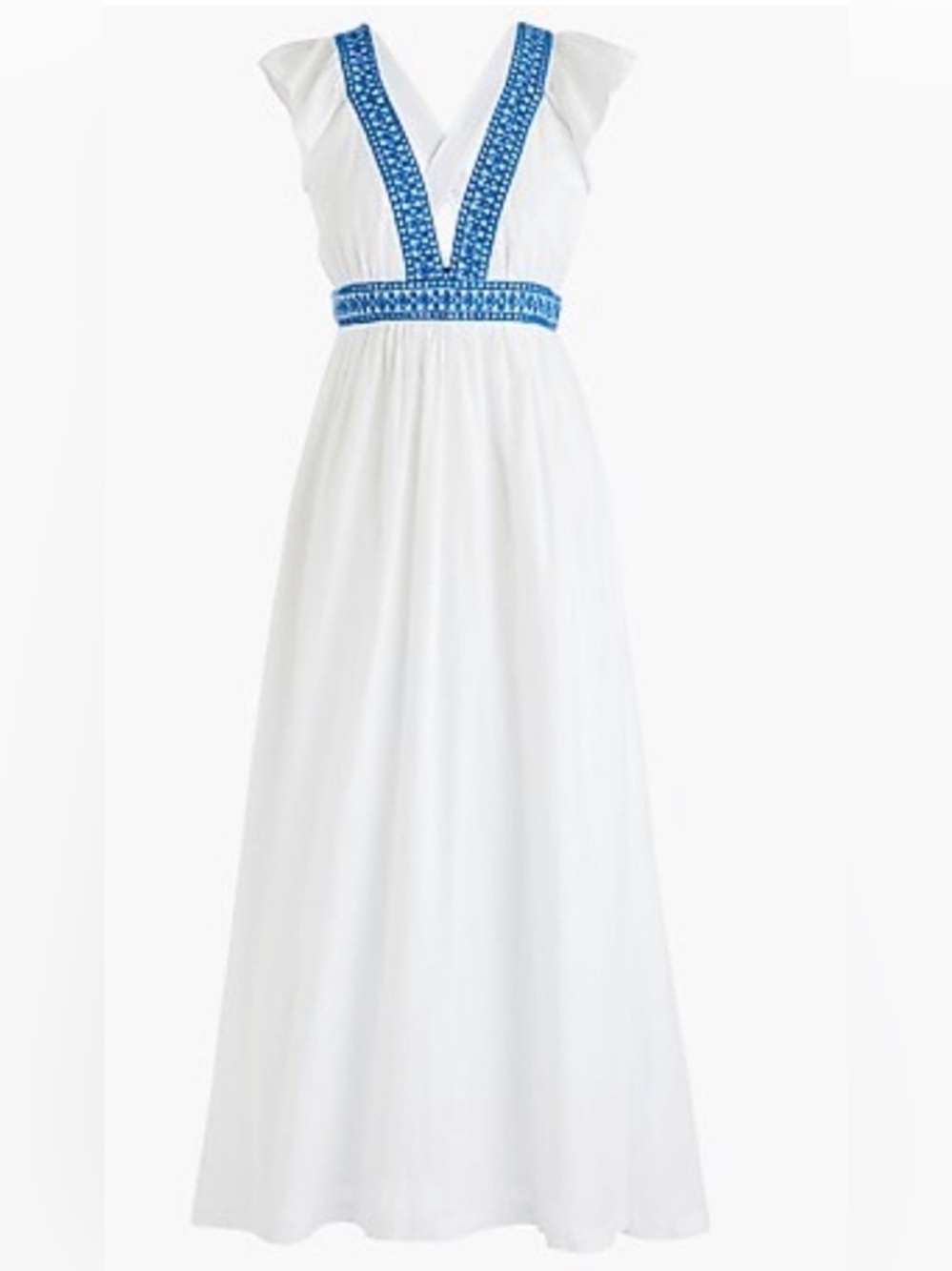 Jcrew White Maxi Dress with Blue Trim